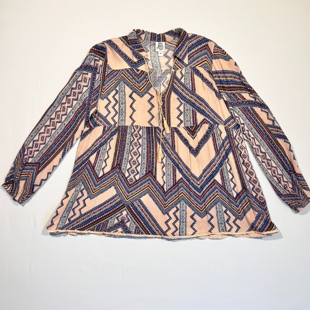 Ivy Jane Top Tunic Oversized Tassel Geometric Print Boho Women's Medium‎